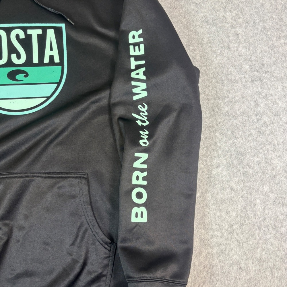 Costa Del Mar Mens XXL Black Performance Hoodie Teal Logo Born on the Water - Picture 10 of 14